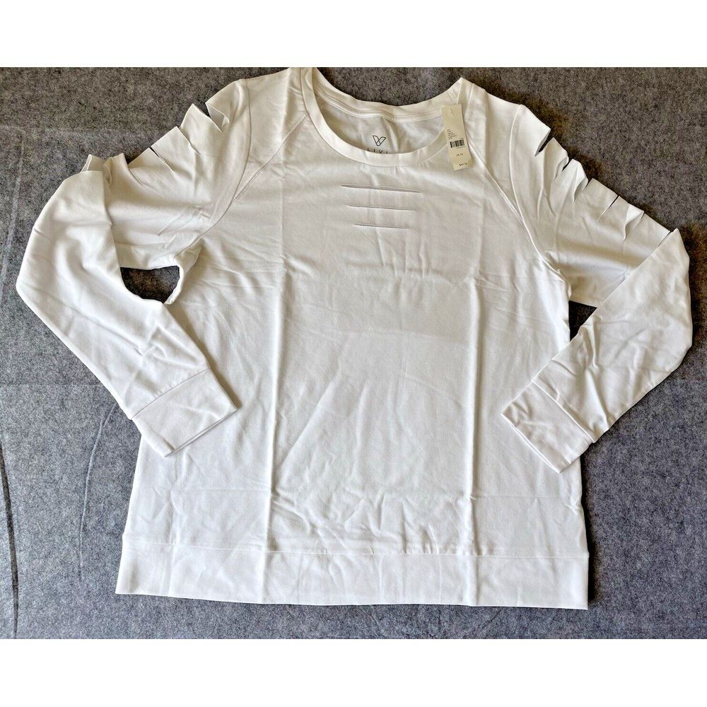 LIVI Women‎ Pullover Sweatshirt Long Sleeve Cutout Sleeves and Chest White 14/16
